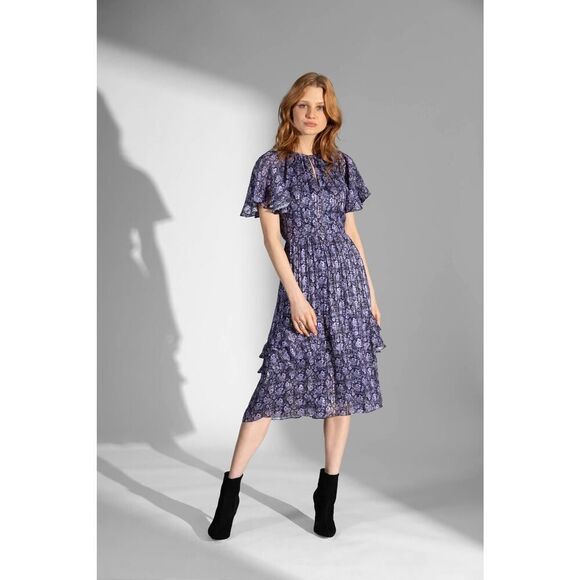 Shoshanna Short Sleeve Silk Willow Paisley Lurex Stripe Julisa Midi Dress size 8 - Picture 12 of 12